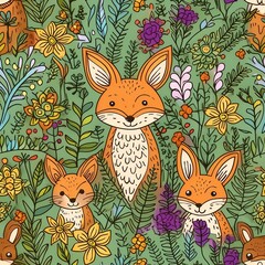 Fototapeta premium a pattern that combines whimsical forest animals like foxes, rabbits, and deer