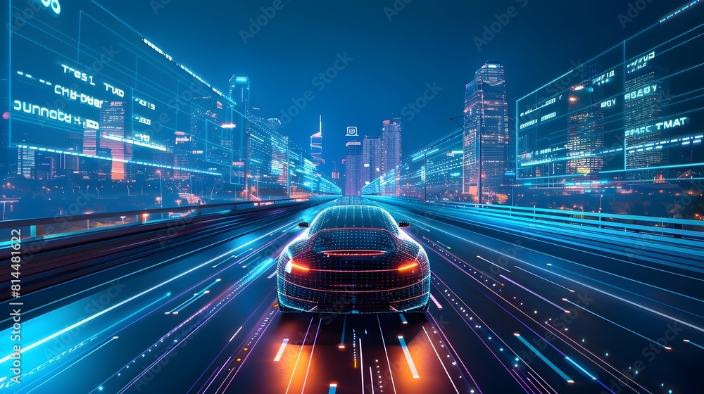 Aufkleber autonomous vehicles navigating through a futuristic smart city with efficient precision