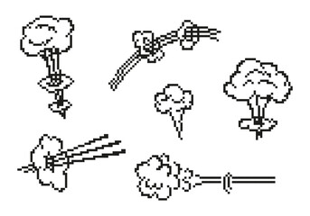 Set of comic style pixel action effects, speed lines on white background. Pixel art, 8 bit style. vector illustration