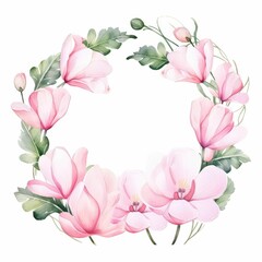 cyclamen themed frame or border for photos and text. delicate pink and white blooms. watercolor illustration, flowers frame, botanical border, pink and white blooms.