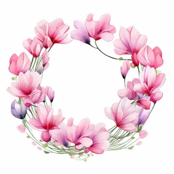 pink magnolia wreath watercolor floral design clip art preview