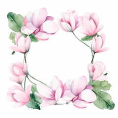 cyclamen themed frame or border for photos and text. delicate pink and white blooms. watercolor illustration, flowers frame, botanical border, pink and white blooms.