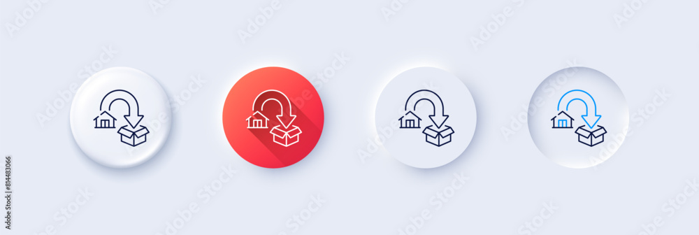Poster moving service line icon. neumorphic, red gradient, 3d pin buttons. packing things sign. things tran