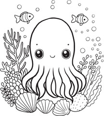 Jellyfish, Kawaii, Cartoon Characters, Cute Lines and Colors, Coloring Pages