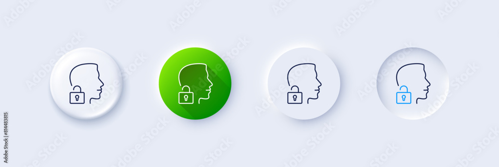 Aufkleber face accepted line icon. neumorphic, green gradient, 3d pin buttons. access granted sign. unlock sys