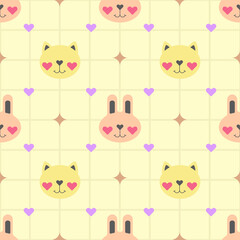 Cute Rabbit and Cat Pattern Background Color