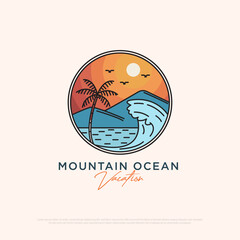 Mountain Ocean vacation logo design vector illustration template, outdoor logo inspirations