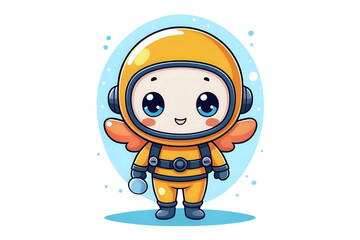 Diver, kawaii, cartoon characters, cute lines and colors, coloring pages