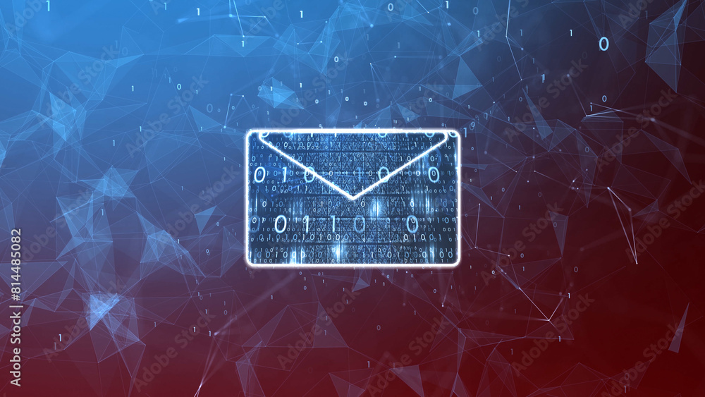Poster e-mail mail icon with binary numbers illustration, cyberspace concept background.