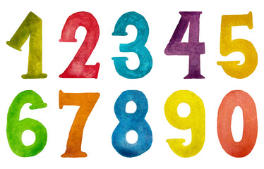 Numbers in different colors. Mathematics. For children. On a white background.

