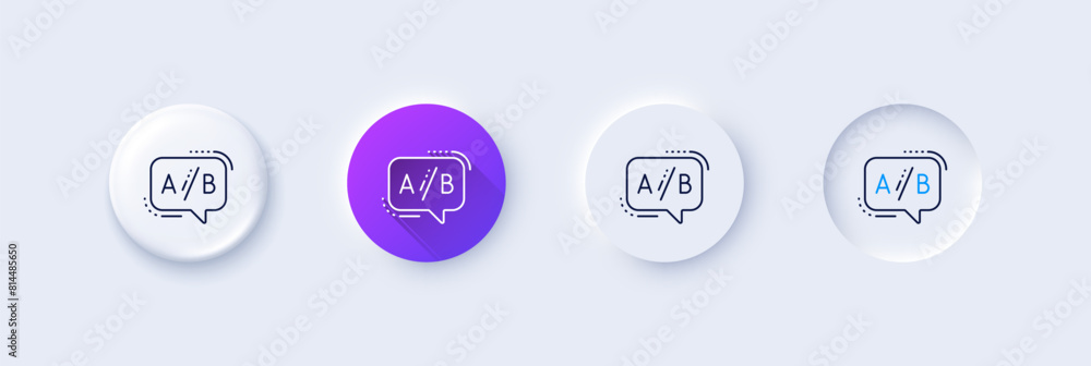 Poster ab testing line icon. neumorphic, purple gradient, 3d pin buttons. ui test chat bubble sign. line ic
