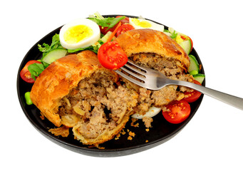 Pork all butter puff pastry sausage roll meal with fresh egg salad