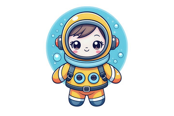 Diver, kawaii, cartoon characters, cute lines and colors, coloring pages