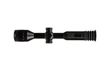 Modern sniper scope on a white background. Optical device for aiming and shooting at long...