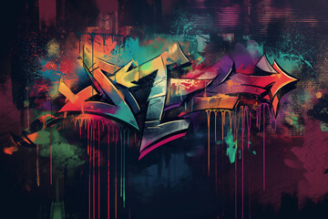 The graffiti on the wall is colorful and has a lot of spray paint