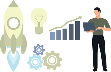 Boy working on business graph idea.