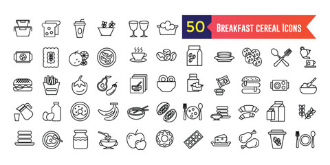 Breakfast cereal icons set outline vector. Snack granola. Bar cereal. Outline icon collection. Editable stroke.
