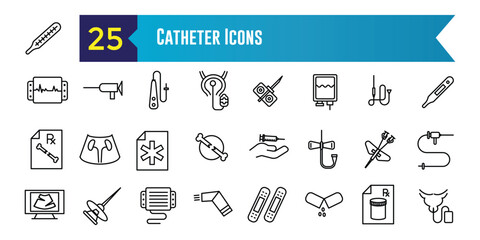Catheter icons set. Outline set of catheter vector icons for ui design. Outline icon collection. Editable stroke.