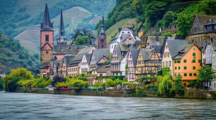 Bacharach on the River Rhine, Rhineland Palatinate, Germany - Generative AI 