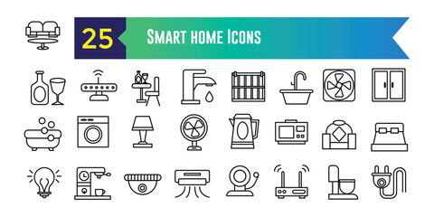 Smart home icons set. Outline set of smart home vector icons for ui design. Outline icon collection. Editable stroke.