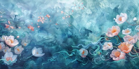Watercolor painting of beautiful fantasy flowers. Use for wallpapers, posters, postcards, brochures, fabric patterns.