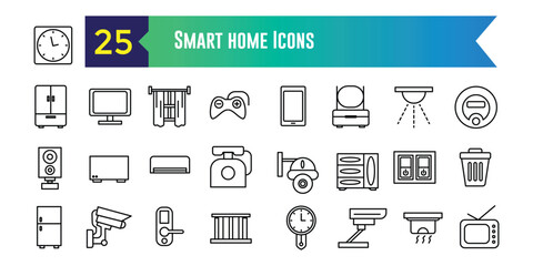 Smart home icons set. Outline set of smart home vector icons for ui design. Outline icon collection. Editable stroke.