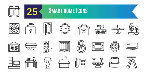 Smart home icons set. Outline set of smart home vector icons for ui design. Outline icon collection. Editable stroke.