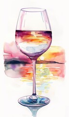 Watercolor painting of wine in a wine glass. Wine can help relieve stress. Wine contains some substances
 that act as mild sedatives. Helps the body feel relaxed. Use for phone wallpaper, Posters. 