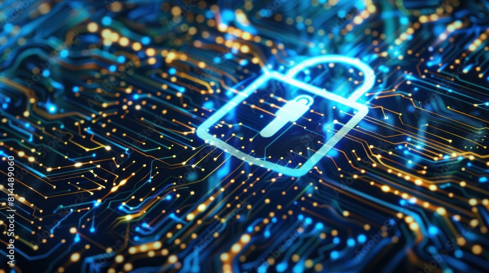 Poster digital padlock icon of cyber security and data protection technology,.and business data privacy con