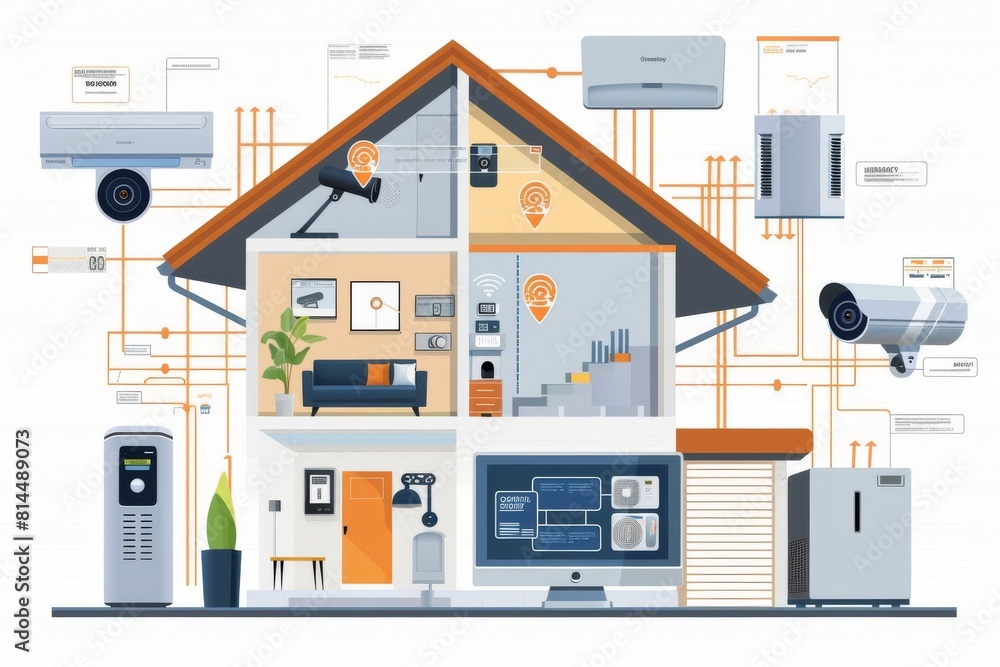 Poster security concepts control protective building measures through watchful door technology, integrating