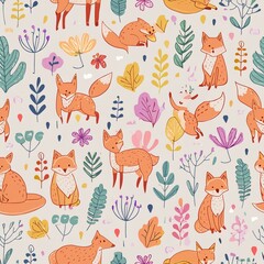 Design a pattern that combines whimsical forest animals like foxes, rabbits, and deer