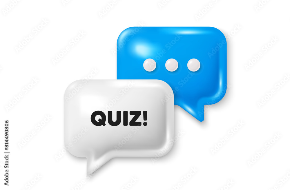 Poster quiz tag. chat speech bubble 3d icon. answer question sign. examination test symbol. quiz chat offer