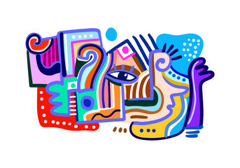 abstract face portrait hand drawn, shapes, line, doodle