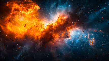 Fototapeta premium Cosmic clash, fire and ice nebula collision