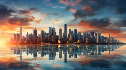 Cityscape skyline modern city at sunset High quality.