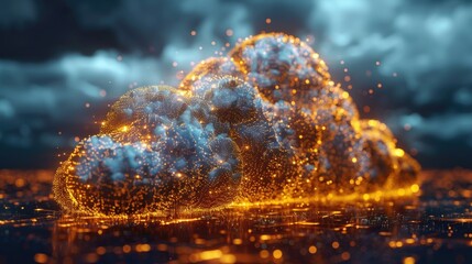 Digital artwork showcasing a shining cloud composed of illuminated particles, symbolizing transformation