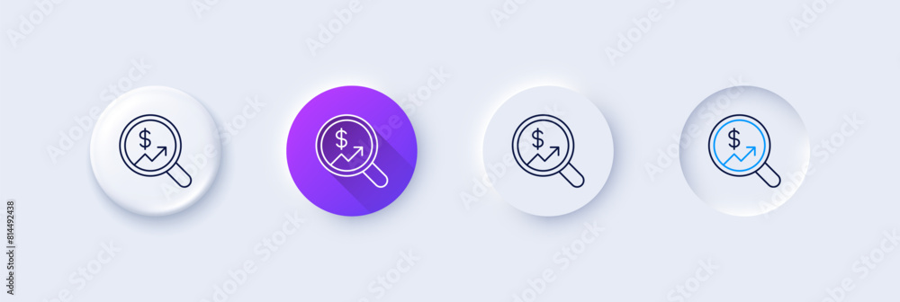 Poster business audit or statistics line icon. neumorphic, purple gradient, 3d pin buttons. analytics with 