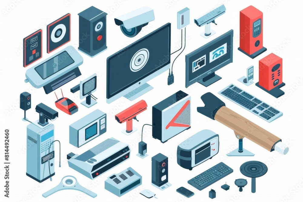 Poster watchful security setups control surveillance with compatible equipment for building sensors, integr