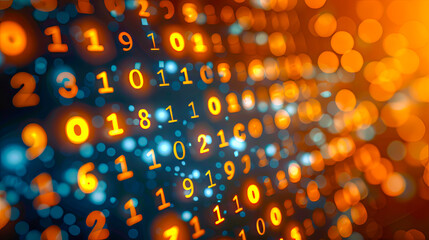 Abstract digital backdrop of glowing neon numbers symbolizing data analysis