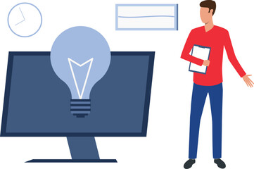 Boy looking at idea on monitor.