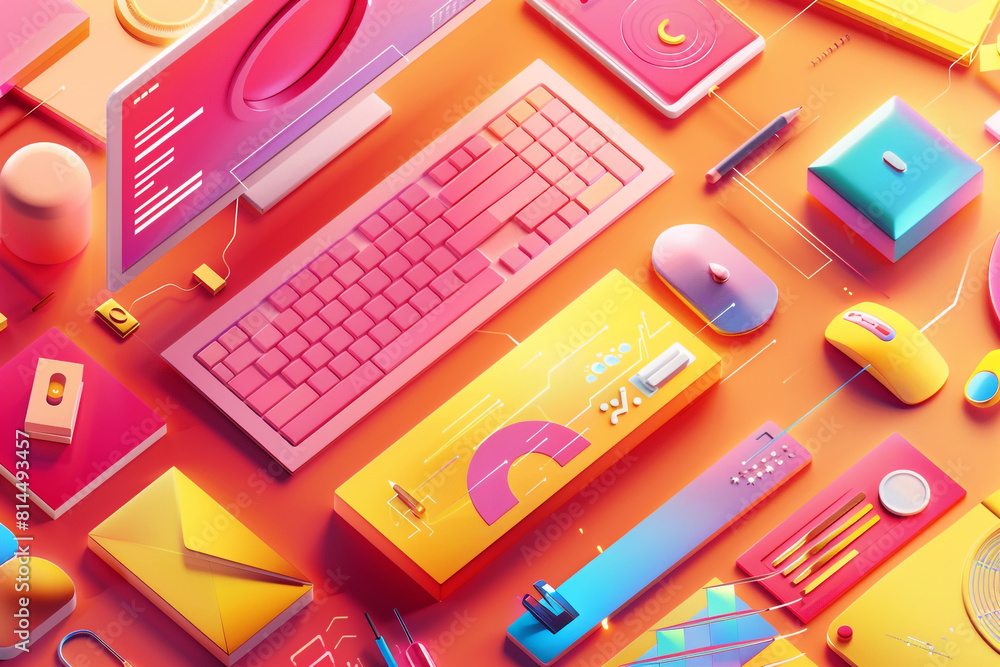 Poster a vibrant graphic design concept showcasing digital marketing strategies and project management tool