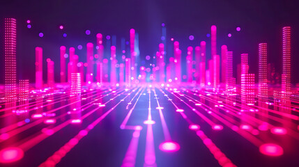 Abstract visualization of financial data analysis with neon graphs