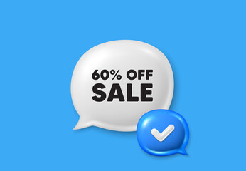 Sale 60 percent off discount. Text box speech bubble 3d icons. Promotion price offer sign. Retail badge symbol. Sale chat offer. Speech bubble banner. Text box balloon. Vector