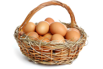 Chicken eggs in basket isolated. Organic food