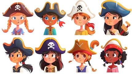 Obraz premium Playful Pirate Cartoon Characters in Colorful Costumes and Accessories