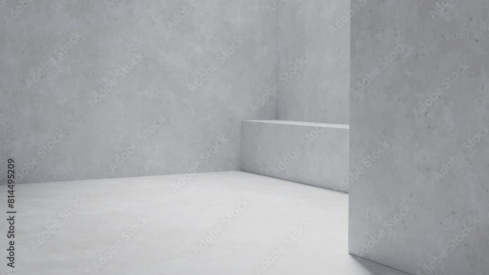 Poster clean lines and angles of concrete walls forming an architecturally minimalist corner. 3d render