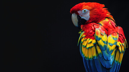 Obraz premium Beautiful bright parrot on a black background
