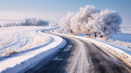 Obraz premium Winter's Embrace: A Frosty Road