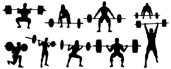 weightlifting silhouette collection. Set of weight lifter. 