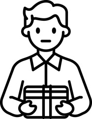 Post man with package in hands silhouette icon in black color. Vector template design.
